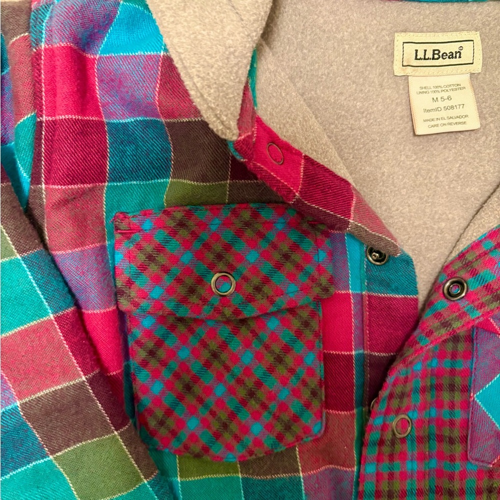 NWOT LL Bean Plaid Kids Fleece-Lined Hoodie - Picture 4 of 5